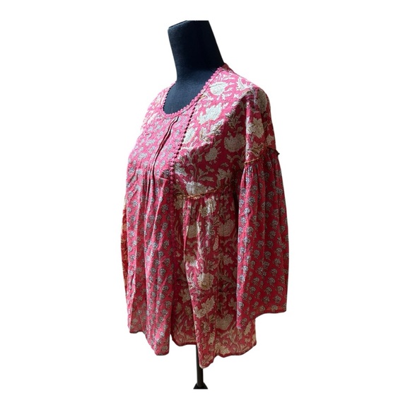 Rachel Zoe pink and white floral print top with bell sleeves size L - Picture 4 of 6